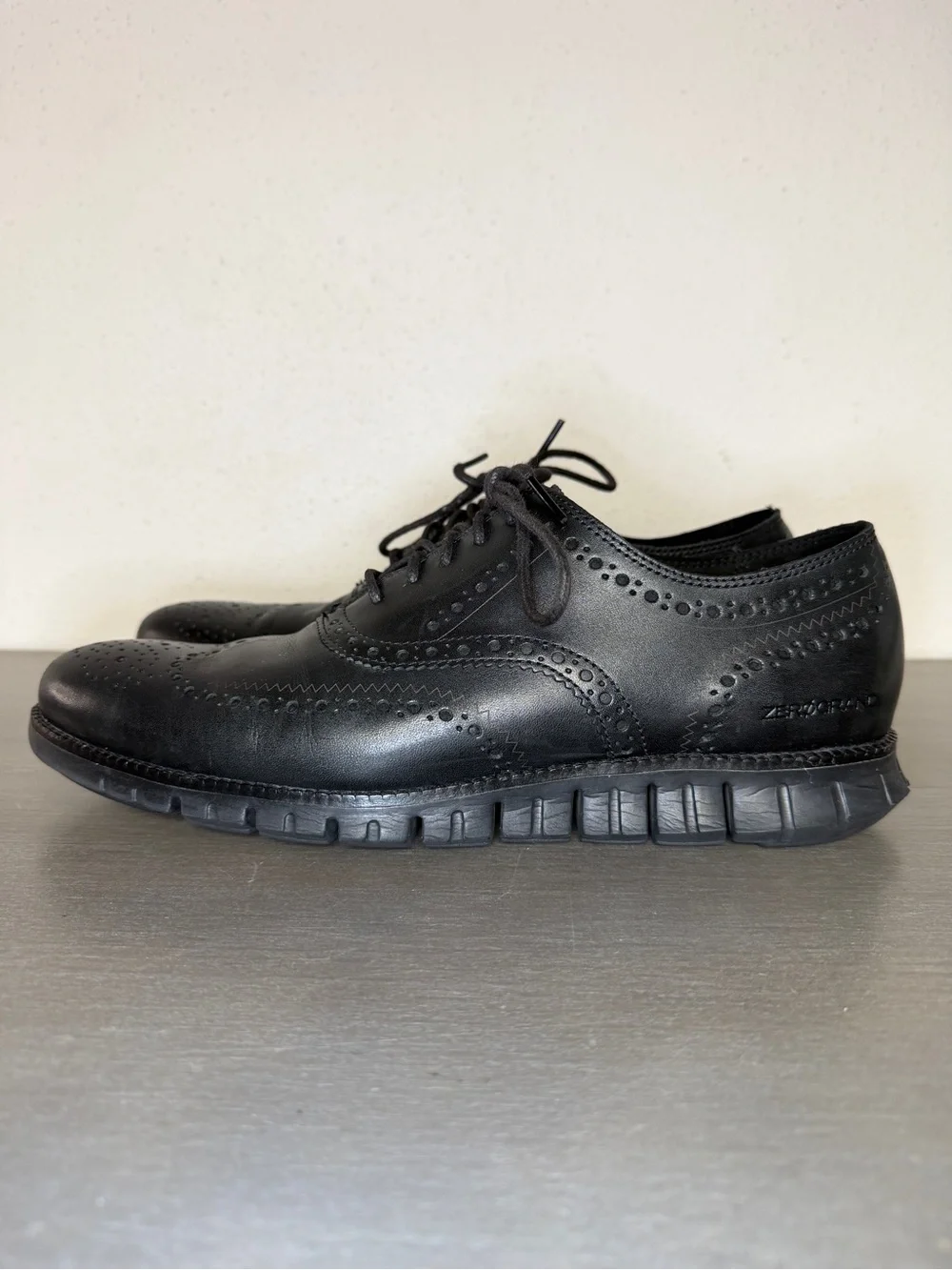Cole Haan Men's ZERØGRAND Wingtip Oxford SHOES Black Leather Dress Size 12M